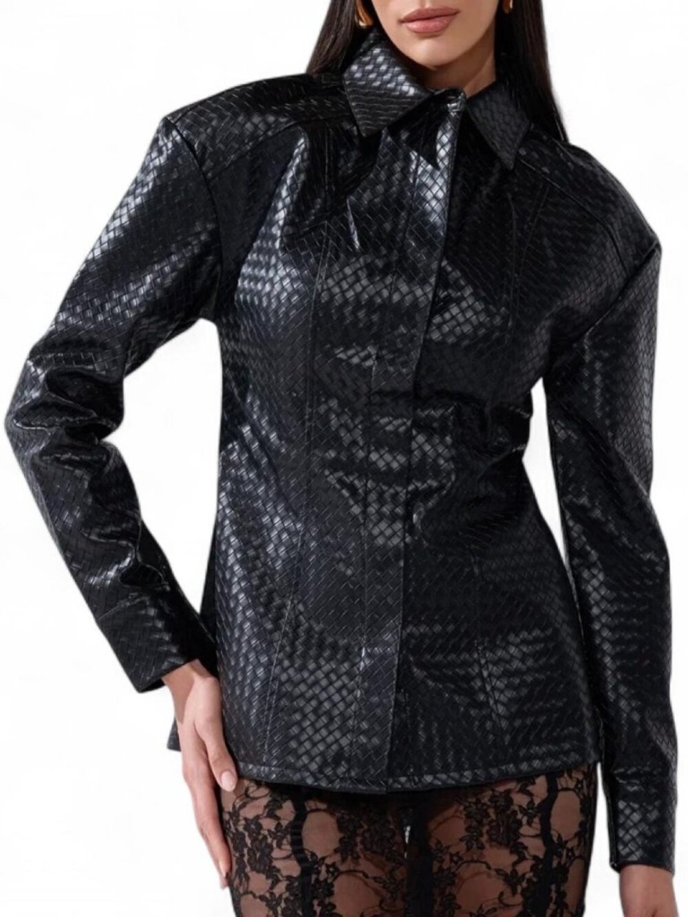 AKIRA Faux Woven Bottega inspired Leather Top